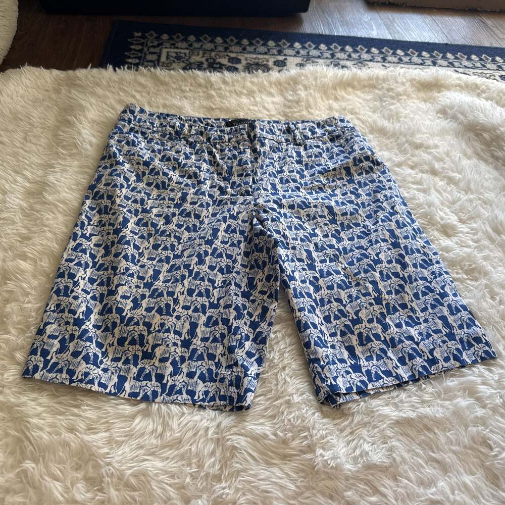 Talbots Blue White Elephant Print Bermuda‎ Perfect Shorts